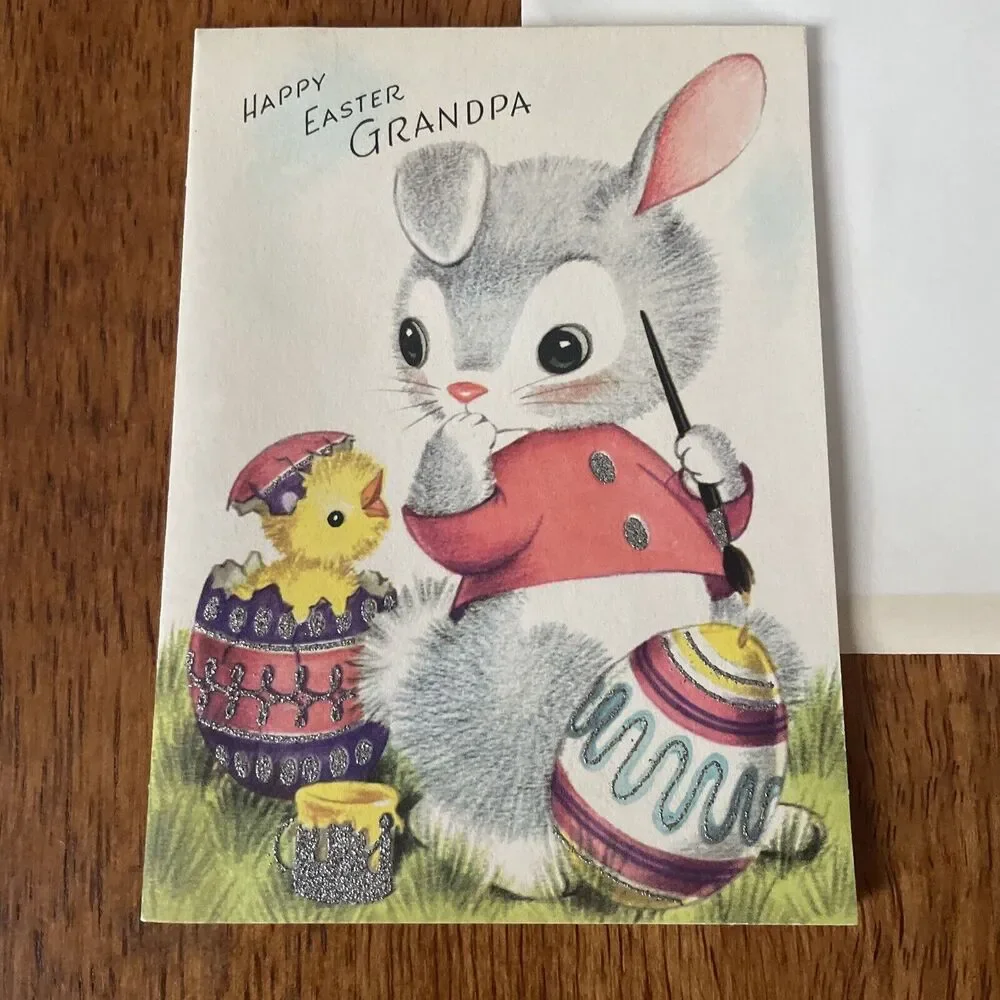 Vtg Gibson Happy Easter Grandpa Glitter Die Cut Greeting Card